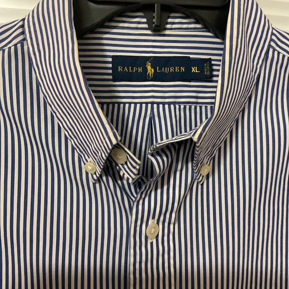Polo Ralph Lauren XL Long Sleeve White and Royal Blue Striped Shirt - Picture 2 of 5